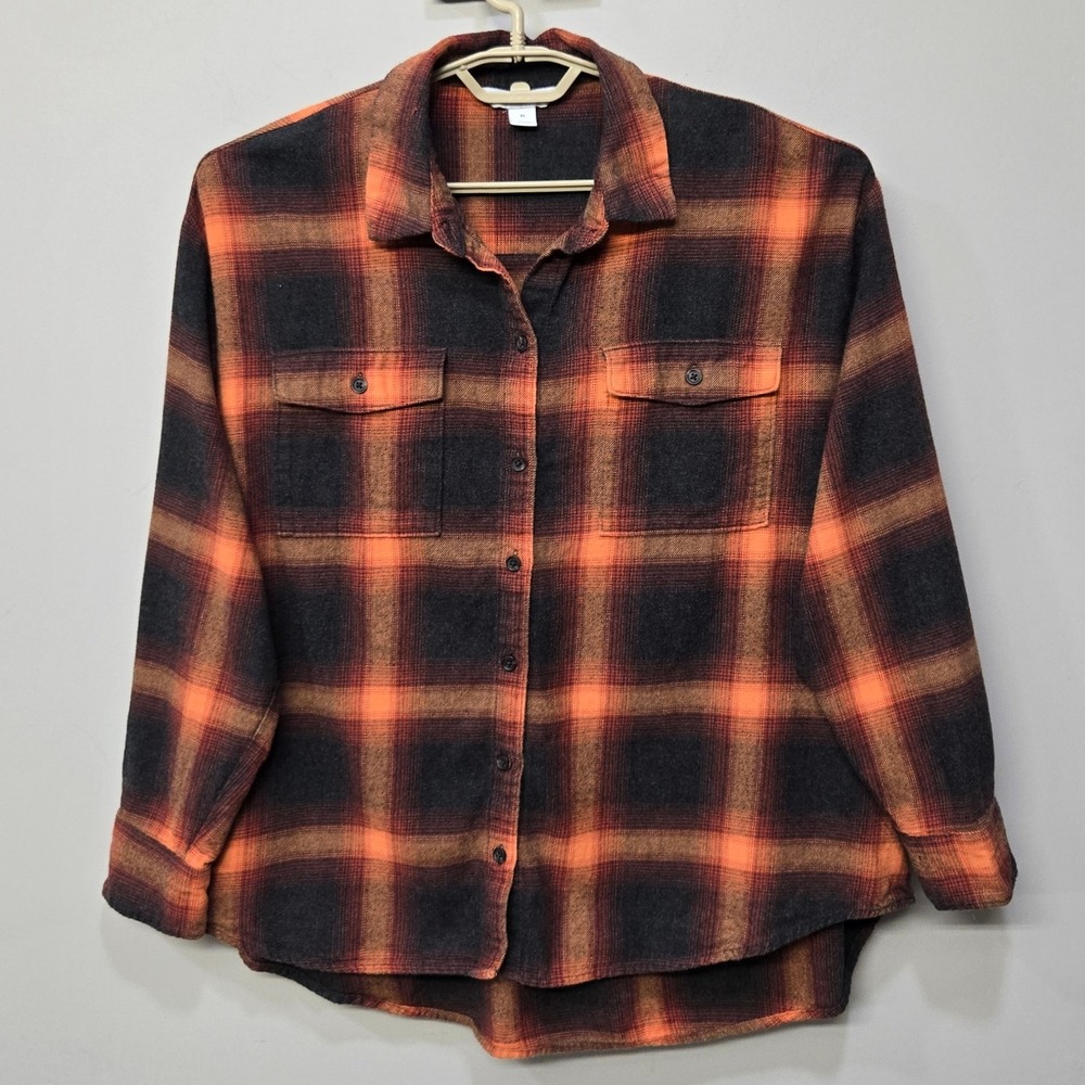 Old Navy Flannel Swiftie Shirt Womens XL‎ Orange Evermore Boyfriend Plaid Grunge